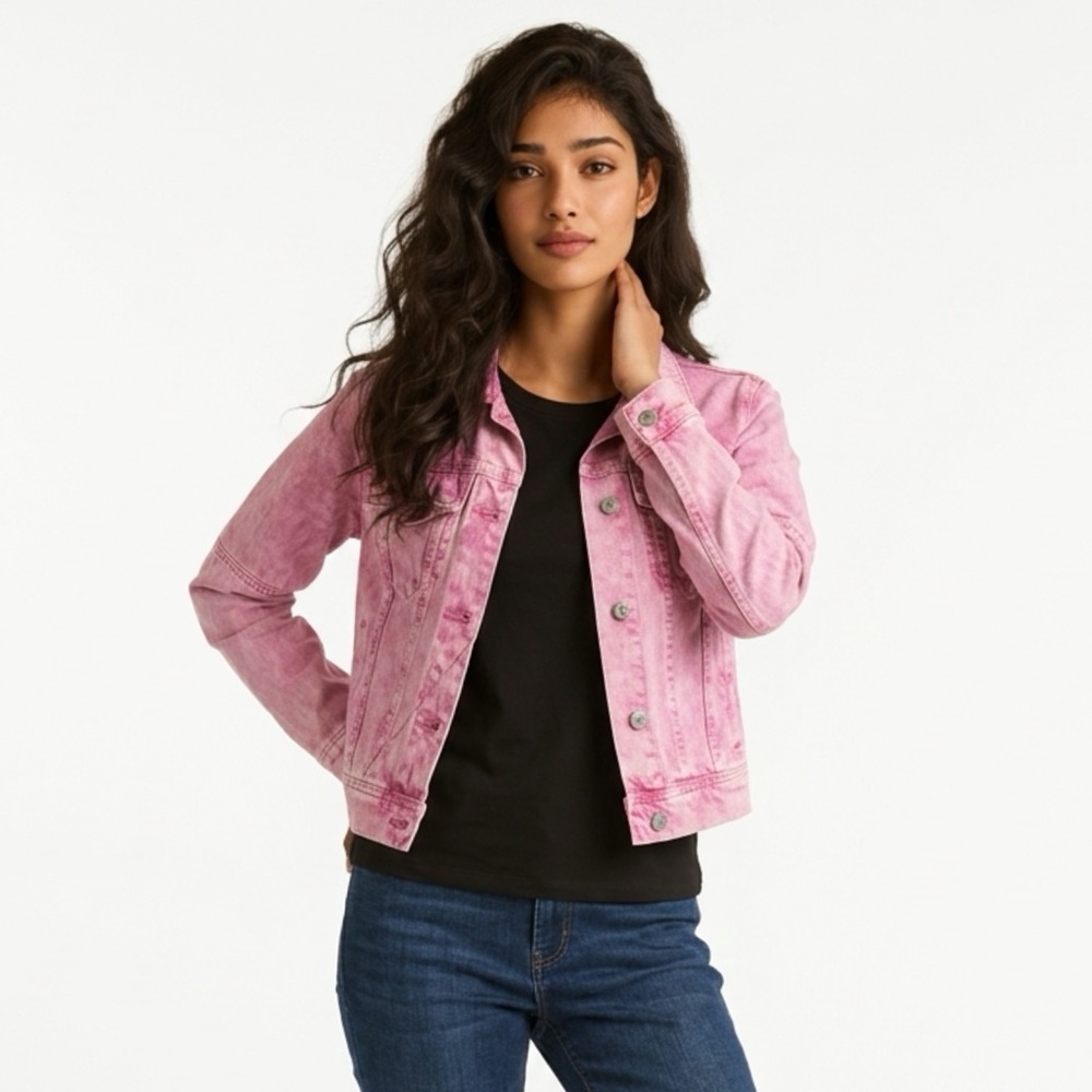 Free People Pink Denim Trucker Jacket Size Small Women’s